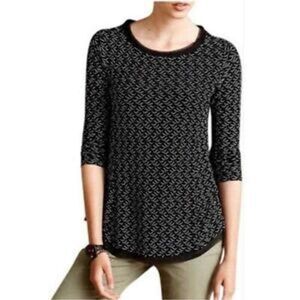 Anthropologie Postmark Black 3/4 Sleeve Top Women Back Zipper Swing Size XL